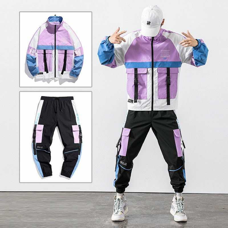 Hip Hop Work Wear Mens Jacket & Pant 2PCs Set Tracksuit Clothing
