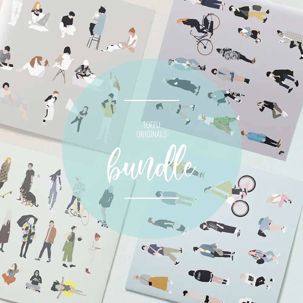 Flat Vector People 1-8 Bundle - 120 Common Style Silhouettes for Design Projects