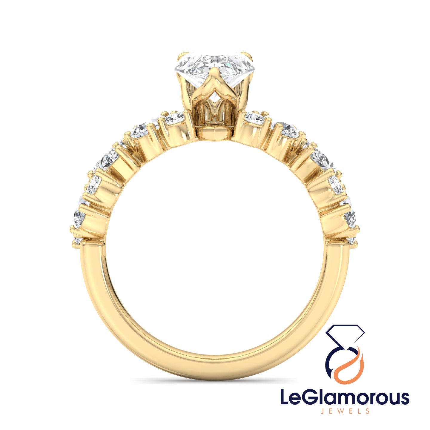Pear Cut Pave Style Lab Grown Diamond Engagement Ring