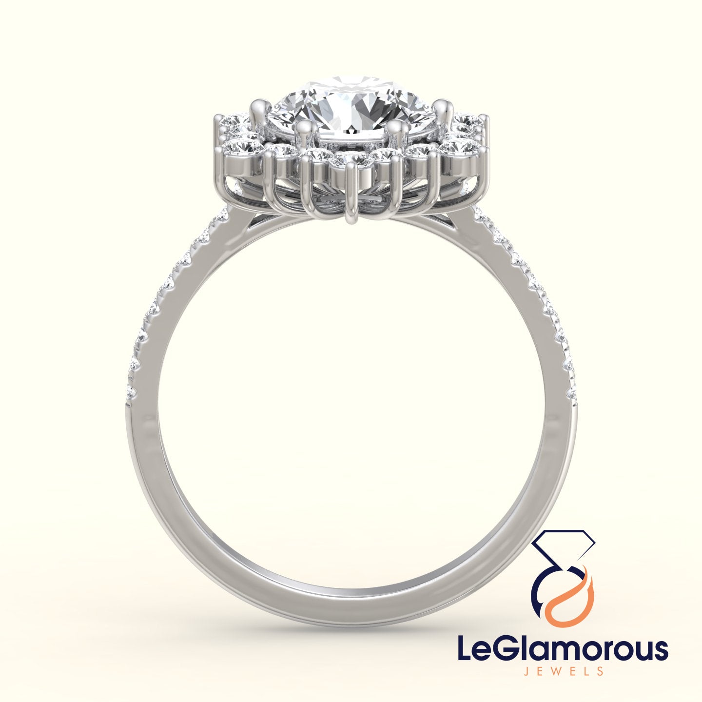 1.50 Carat Round Cut Halo Lab Grown Diamond Engagement Ring - IGI Certified