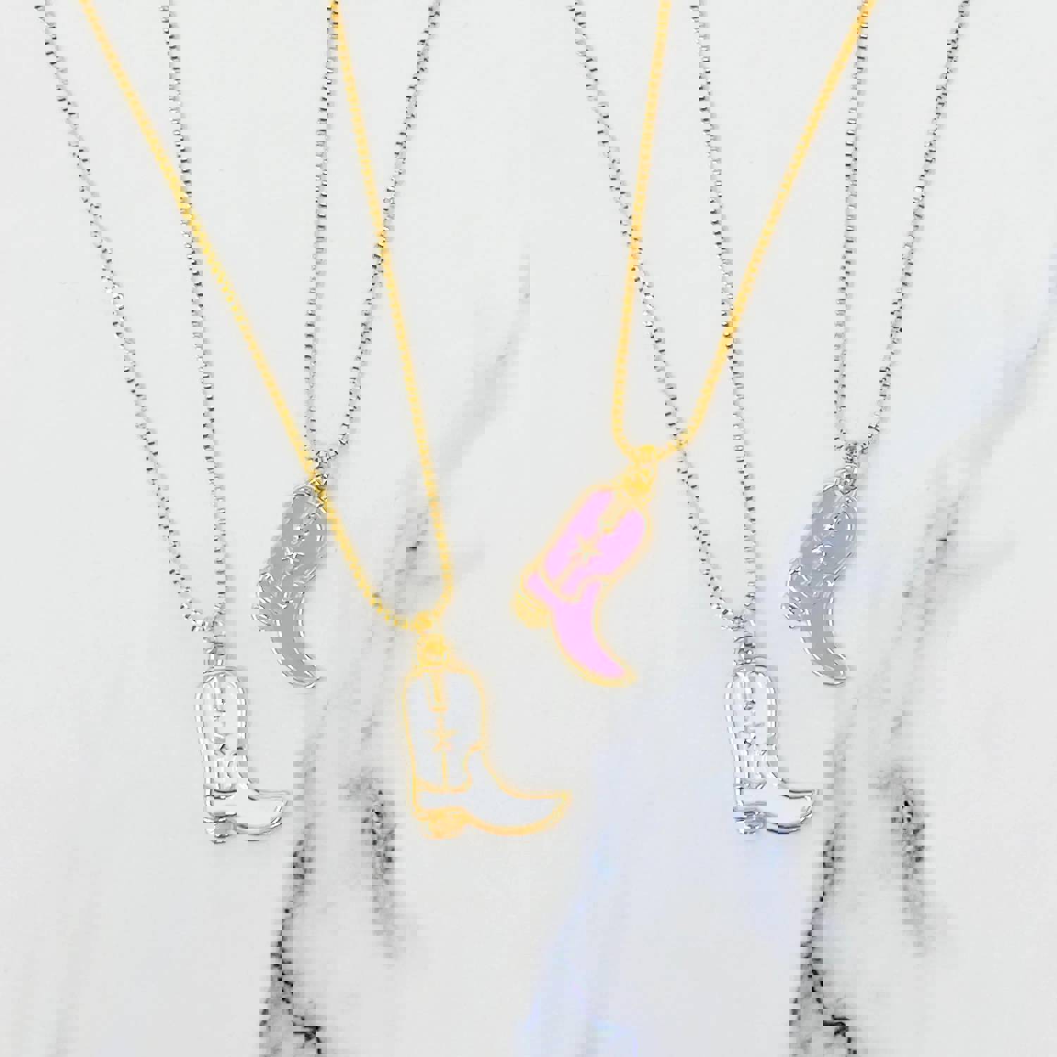 Cowgirl Boot Pendant Necklace - Gold Plated Charm