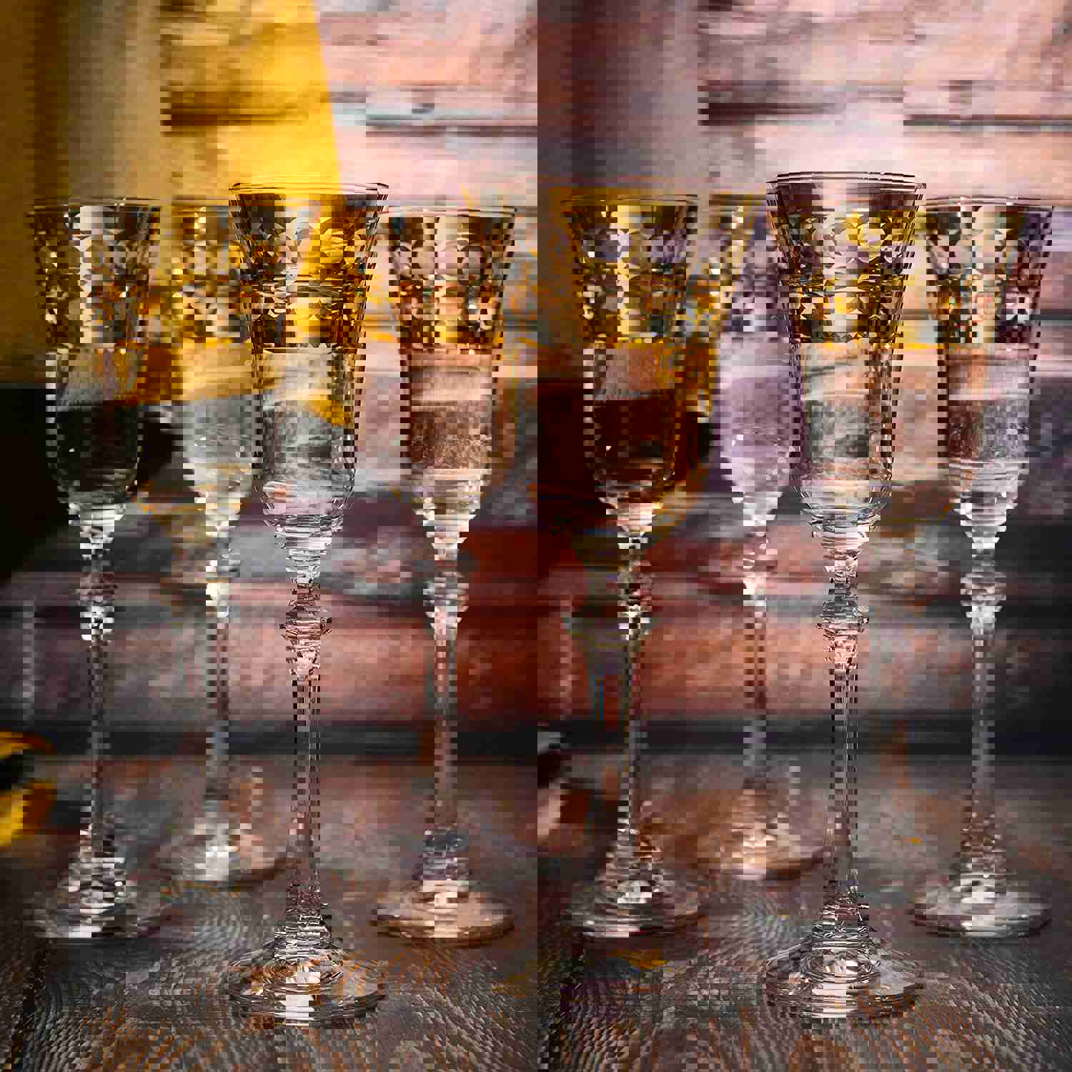 Crystal Gold Italian Design Red Wine Glasses Double-Row Gold - Set of 4