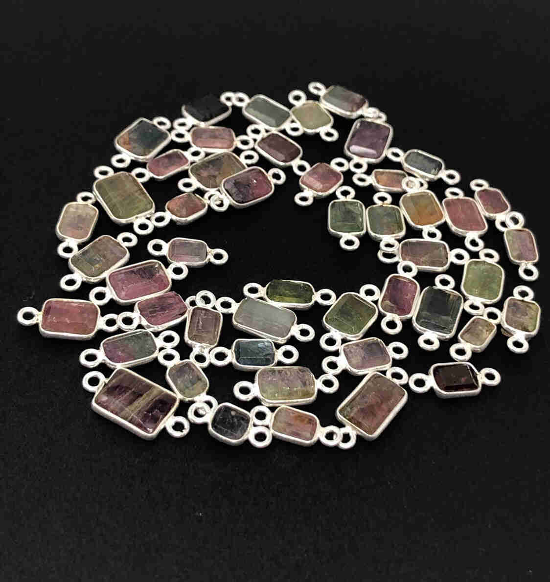 6 Pcs Natural Tourmaline Gemstone Connectors for DIY Jewelry Making