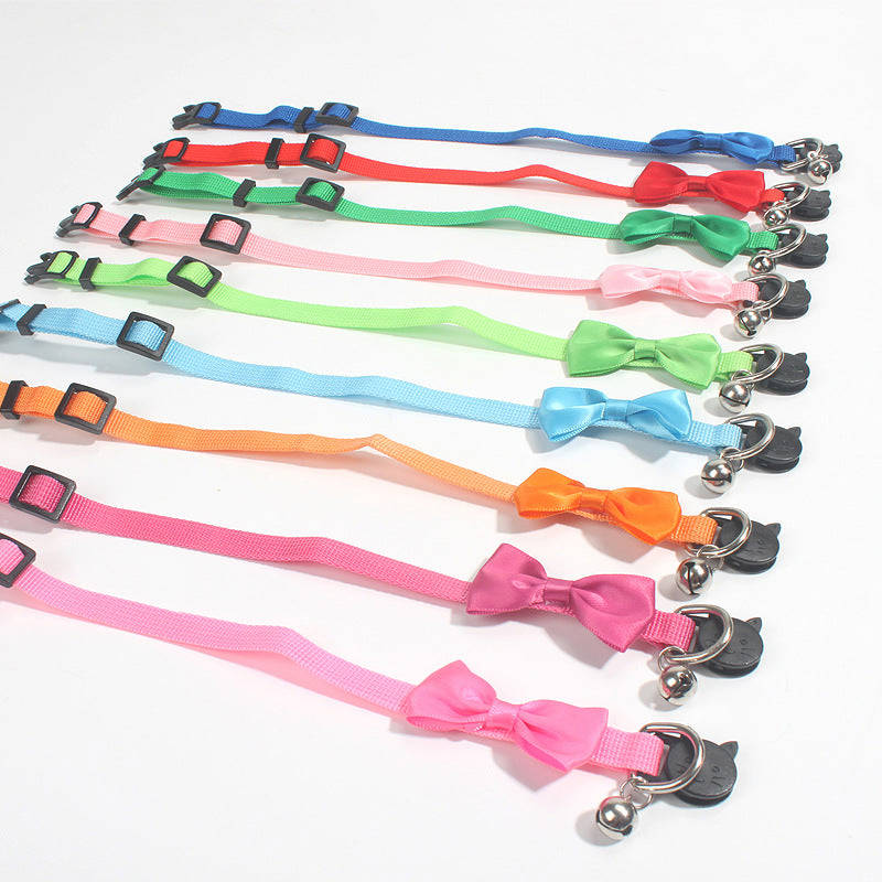 Adjustable Nylon Pet Collar with Bow for Cats and Small Dogs