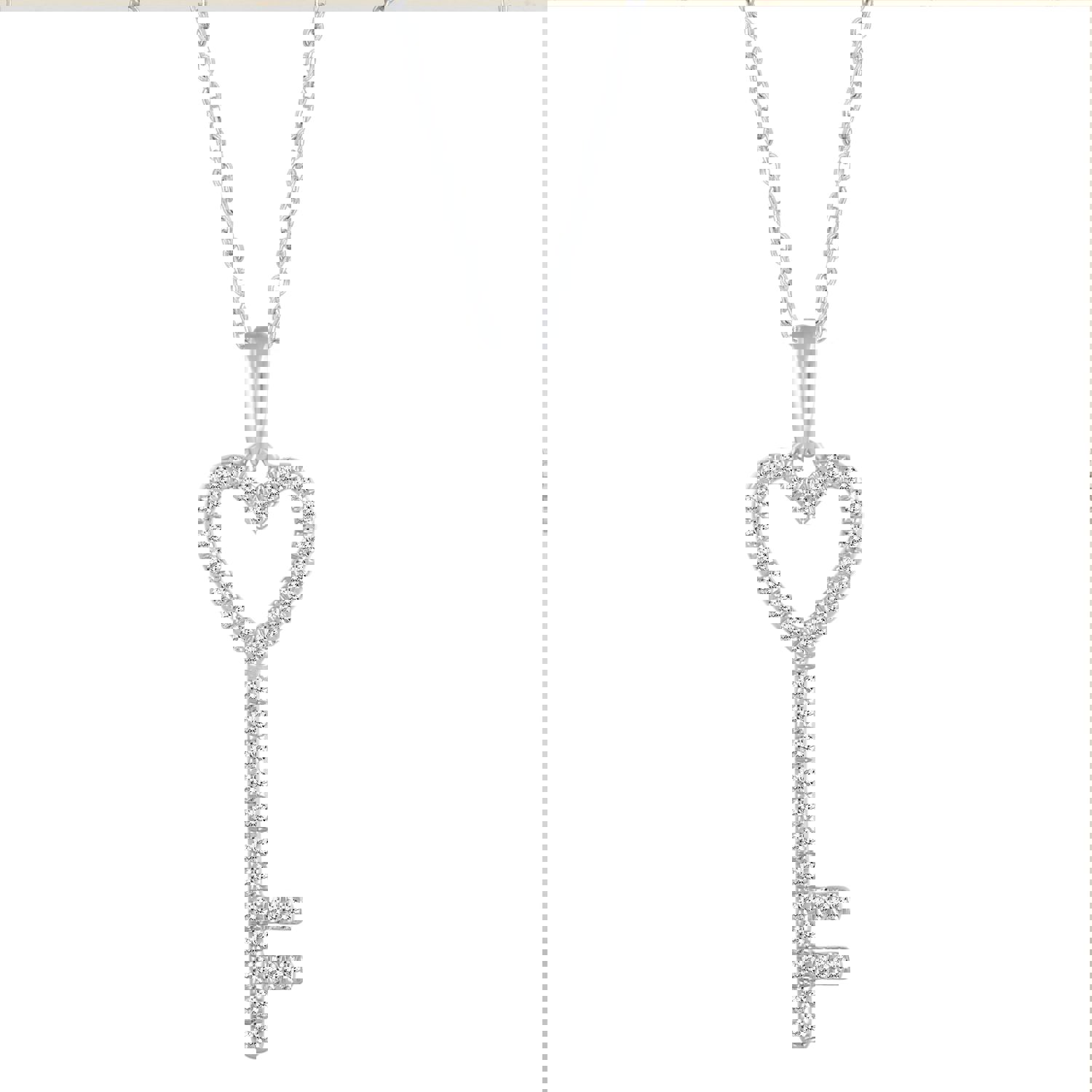 10K White Gold 1/4 Carat TW Round (I2 Clarity) Diamond Key Heart Pendant Necklace