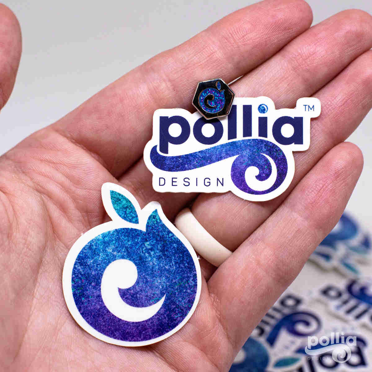 Pollia Design Brand Stickers and Mini-Pin Set