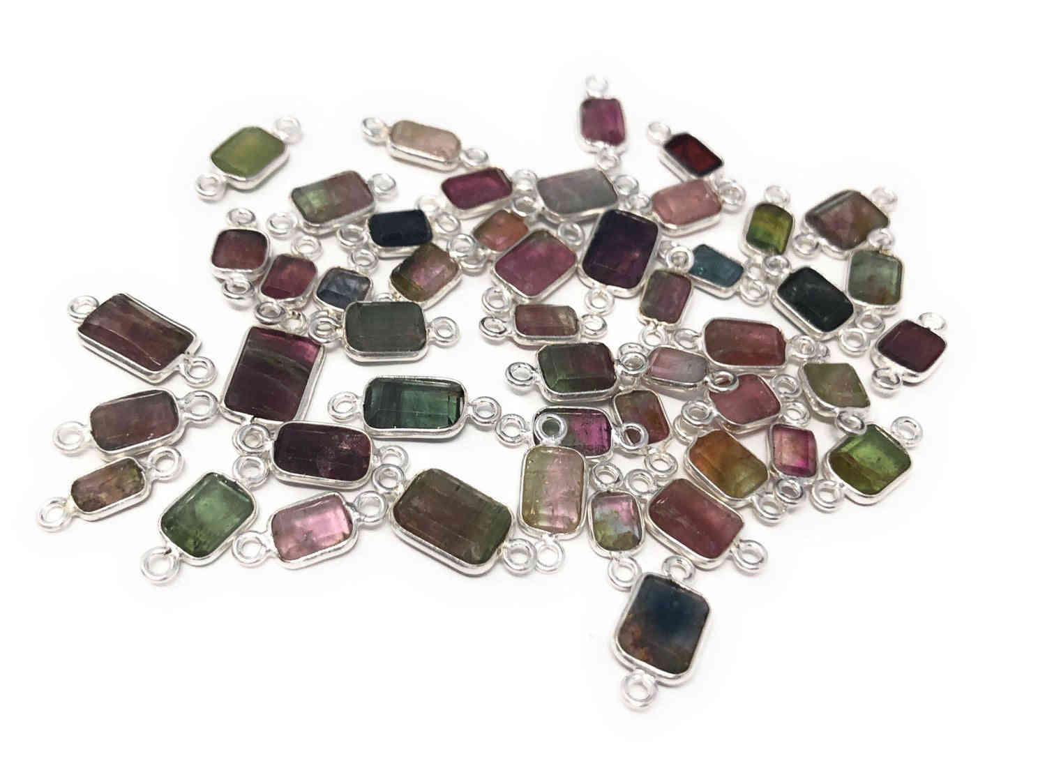6 Pcs Natural Tourmaline Gemstone Connectors for DIY Jewelry Making