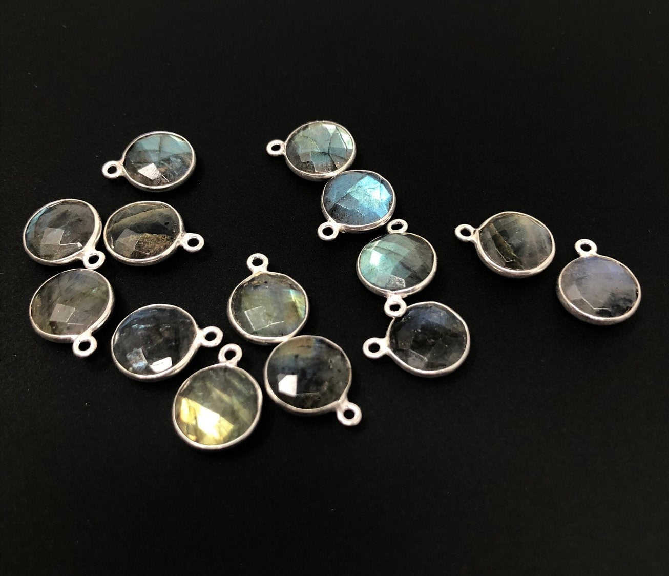 5 Pcs Labradorite Gemstone Charms, Sterling Silver Charms for DIY Jewelry Making