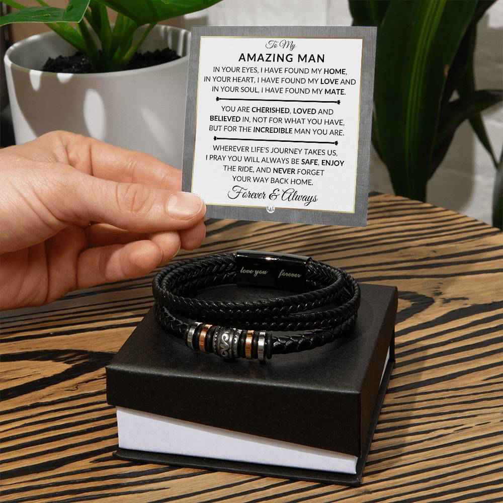 Mens Braided Leather Bracelet - Gift For My Man - Keepsake Bracelet For Him