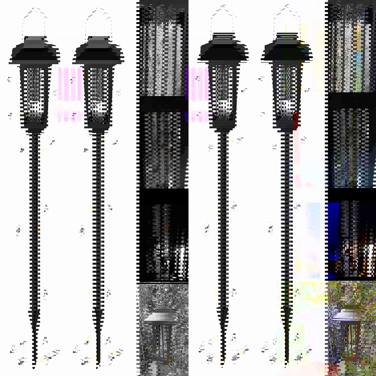 Hywean 2 Pcs Solar Bug Zapper Outdoor Waterproof LED Solar Mosquito Killer Light Lamp