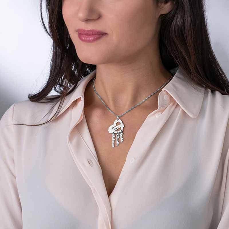 Custom Text Heart Shaped Pendant Necklace - Personalized Silver Name Jewelry for Mother's Day Gift