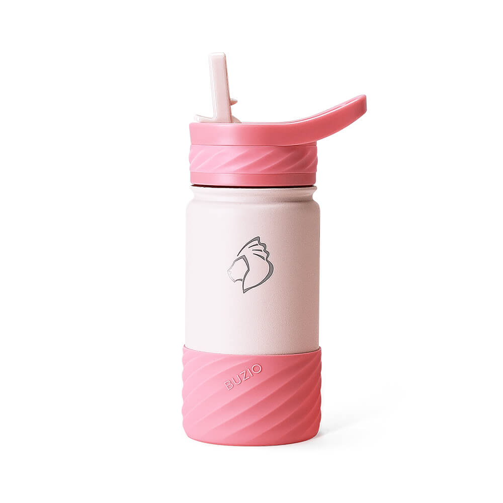 BUZIO Kids Insulated Water Bottle with Boot and Stickers | Pink | 14oz