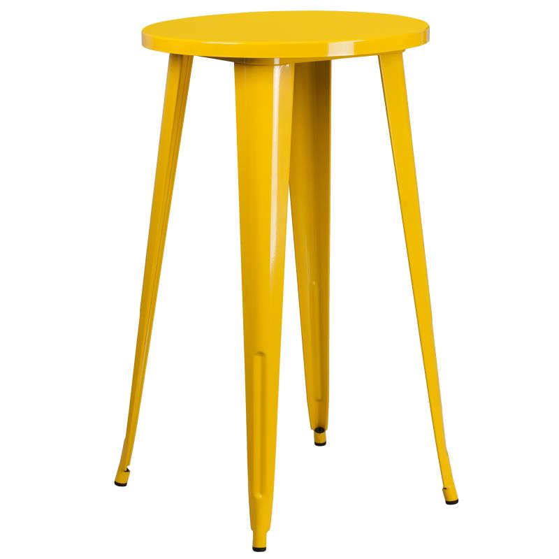 Flash Furniture Nichols Commercial Grade 24 Round Yellow Metal Indoor-Outdoor Bar Table Set With 2 Cafe Stools