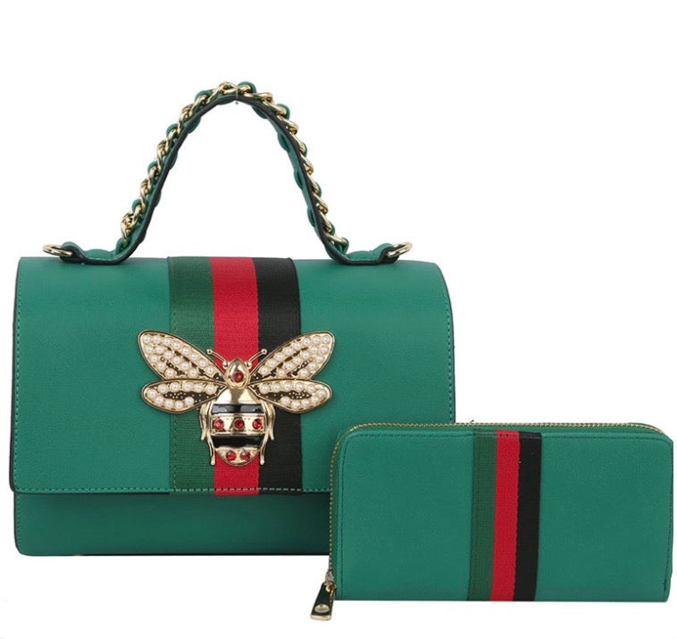 Queen Bee Boxy Leather Handbag/Wallet Set