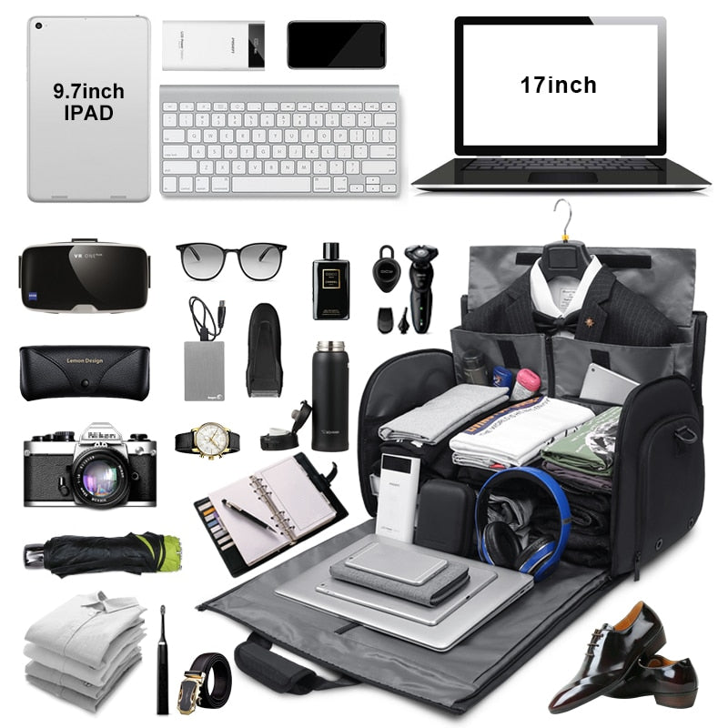 Large Capacity Duffle Bag with Shoe Compartment for Men - 57L Travel Suit Luggage