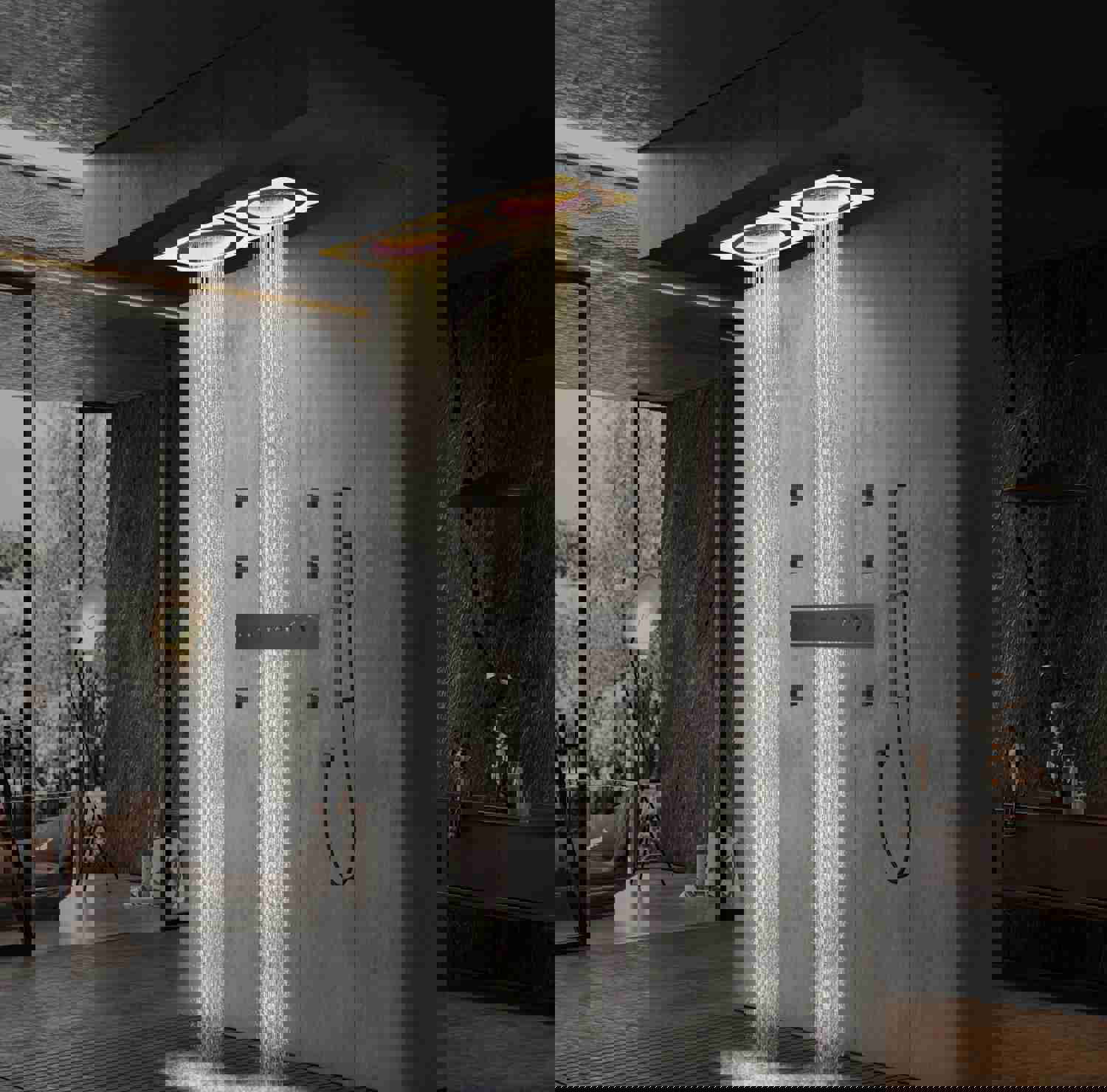 47 Ceiling Mount Complete Rainfall Waterfall LED Music Shower System