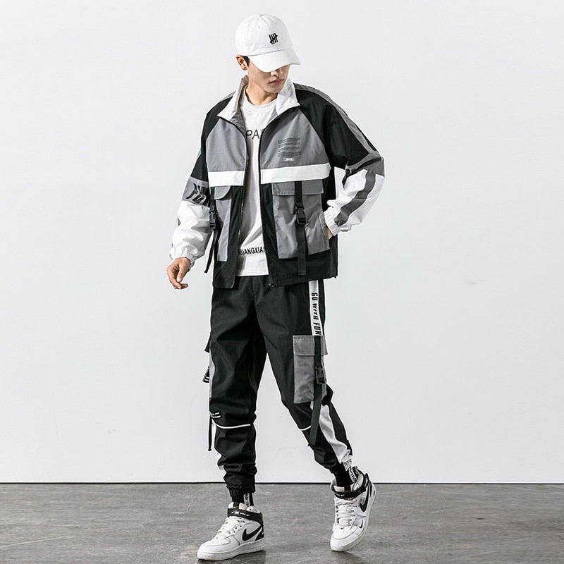 Hip Hop Work Wear Mens Jacket & Pant 2PCs Set Tracksuit Clothing