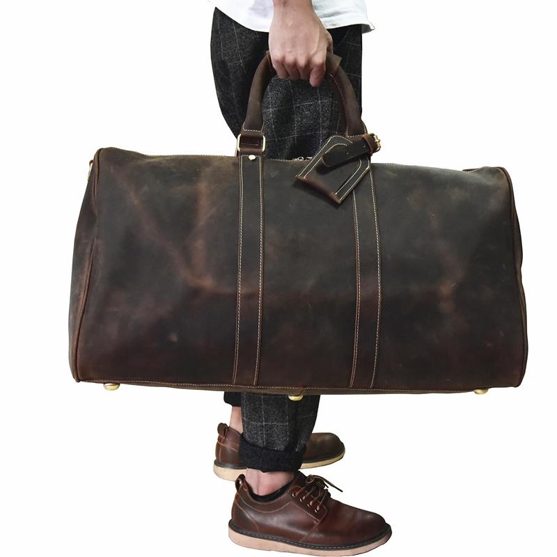 Vintage Leather Men's Large Brown Weekender Travel Duffle Bag
