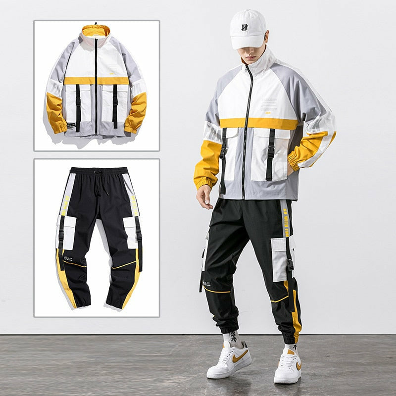Hip Hop Work Wear Mens Jacket & Pant 2PCs Set Tracksuit Clothing