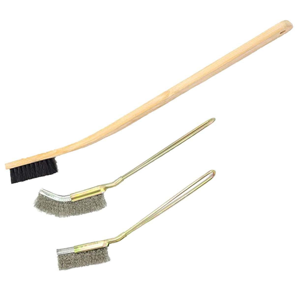 Bonaweite 3 Pack Wooden & Stainless Steel Long Handle Bird Cleaning Brush for Pet Cages