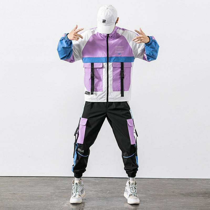 Hip Hop Work Wear Mens Jacket & Pant 2PCs Set Tracksuit Clothing