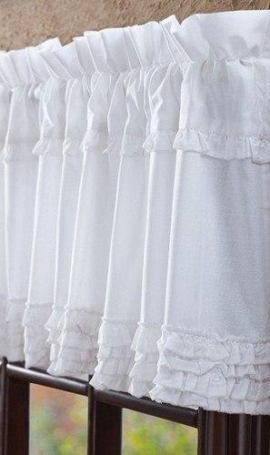 White Ruffled Sheer Valance 90 - Primitive Country Style Window Treatment