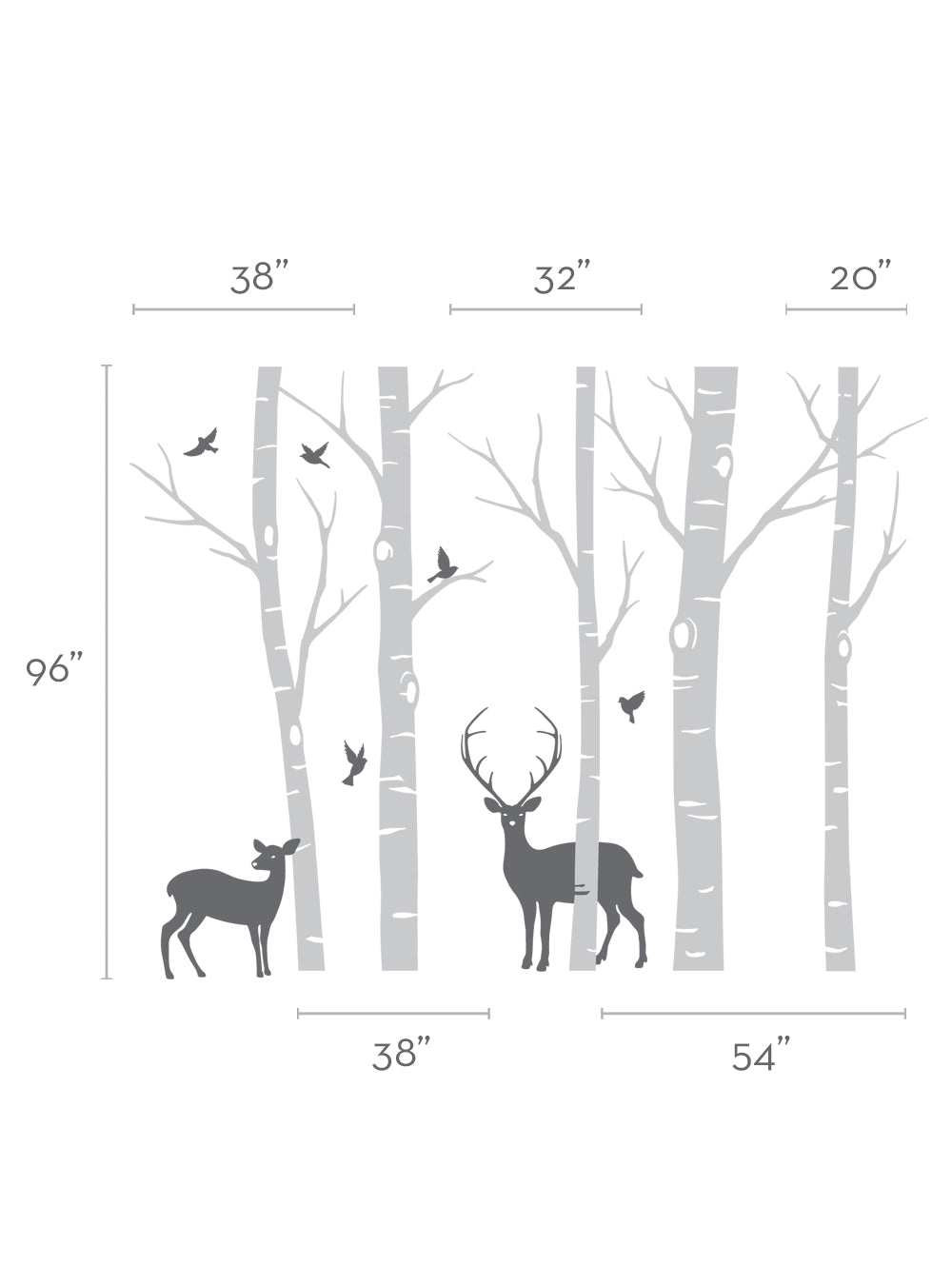 Birch Tree with Deer and Bird Wall Decals - Customizable Home Decor