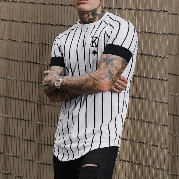 Men's Striped T-Shirt Summer Casual Round Neck Short Sleeve Poker Print Top
