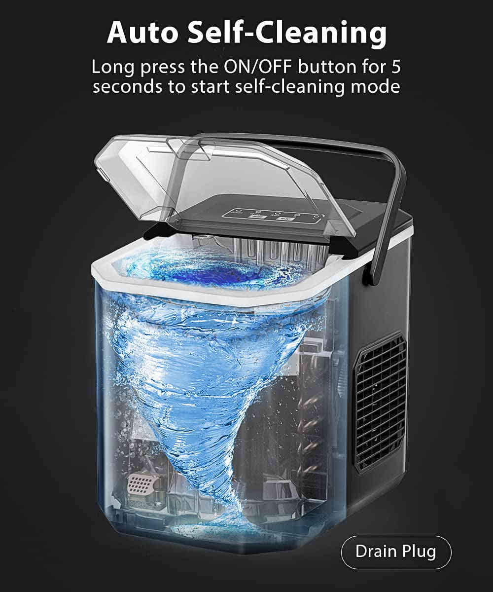Portable Ice Maker Machine - 6 Mins Fast Ice Making, 26.5Lbs/24Hrs, Self-Cleaning
