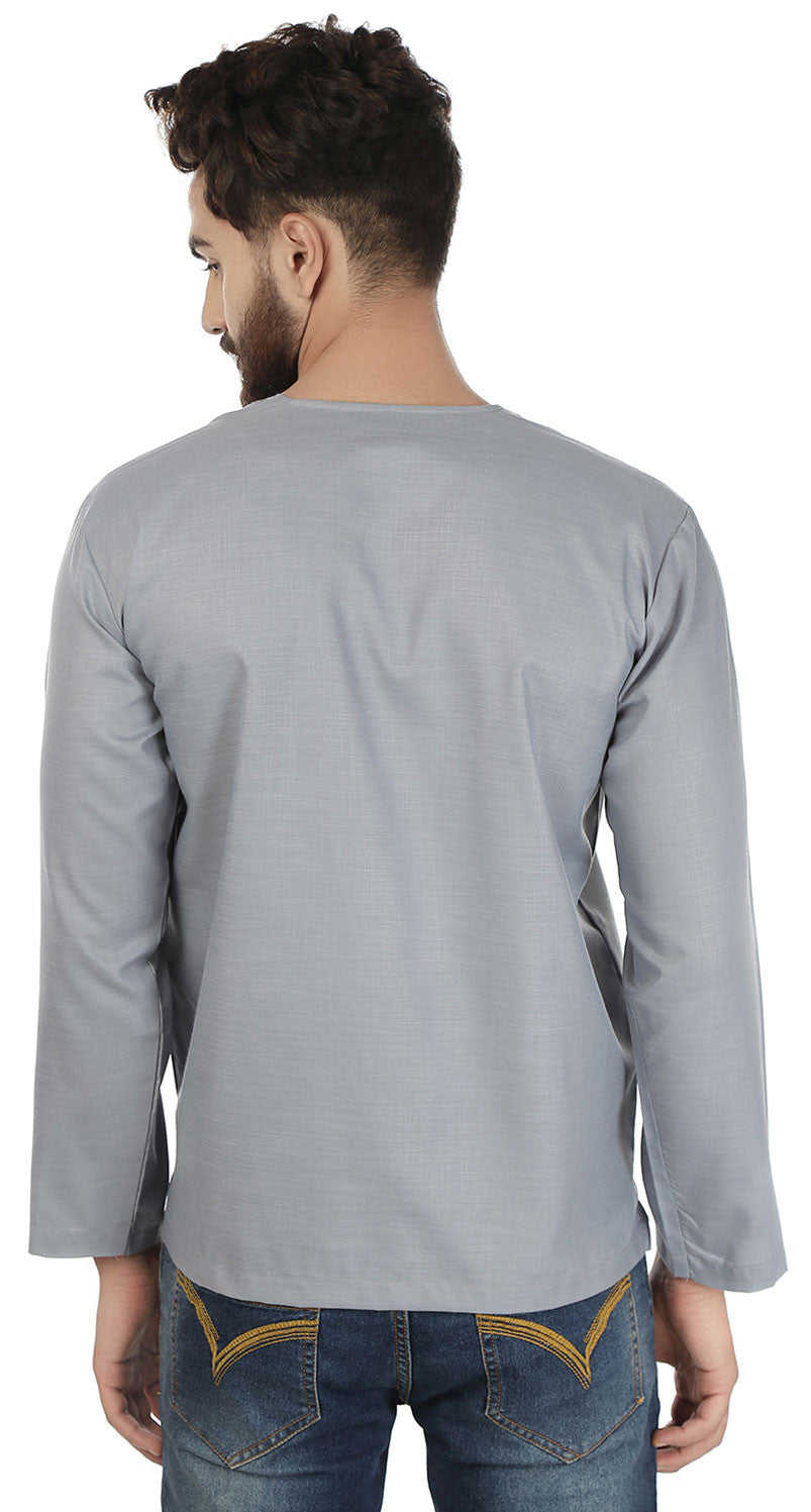 Men's Cotton Short Kurta Shirt - Grey (Indian Clothing)