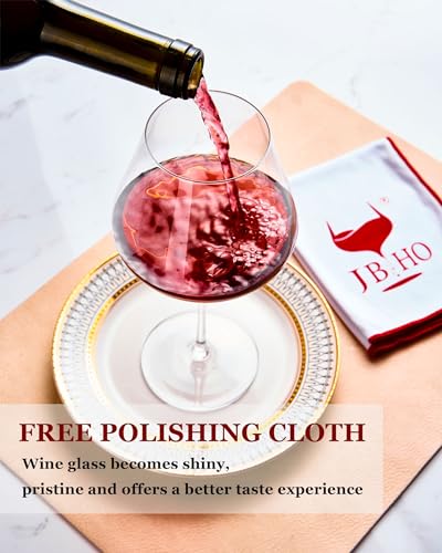 JBHO Set of 4-21 Ounce Hand Blown Italian Style Crystal Burgundy Wine Glasses - Lead-Free Premium Crystal Clear Glass - Gift-Box for any Occasion