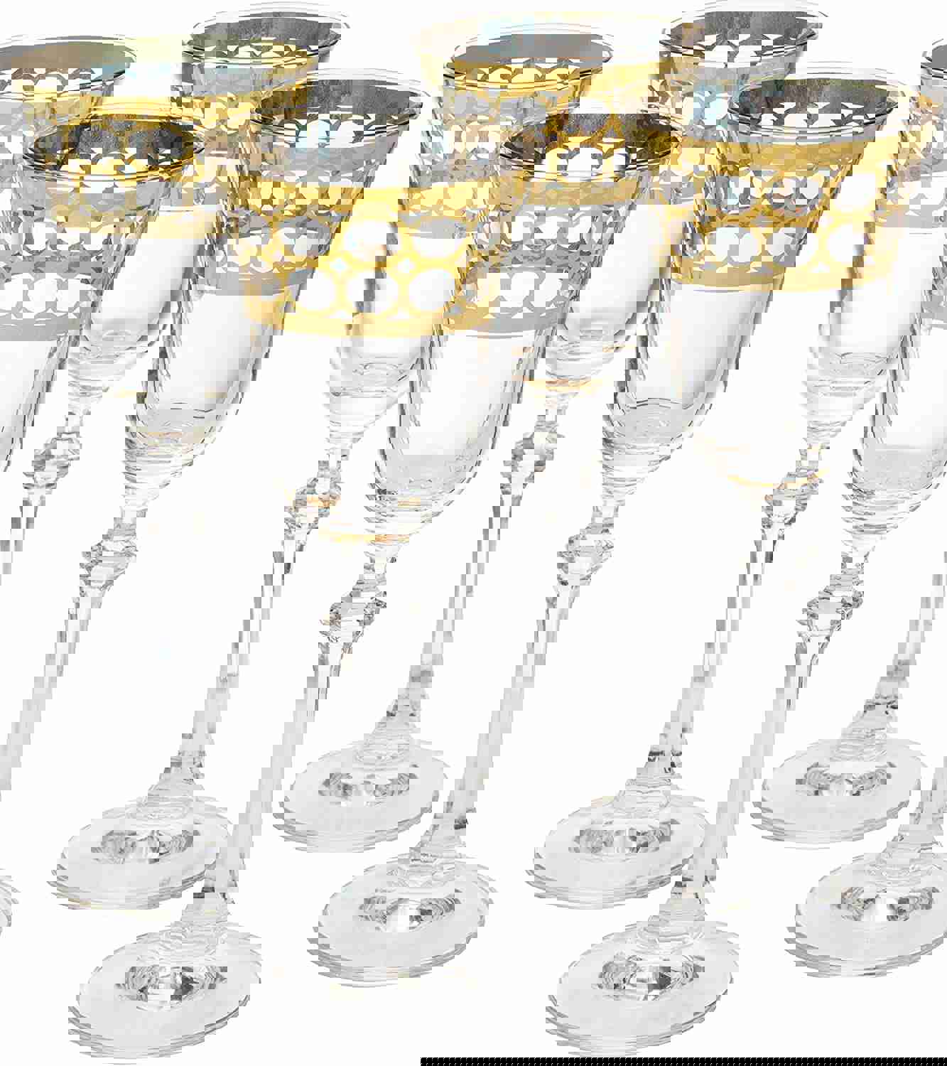Crystal Gold Italian Design Red Wine Glasses Double-Row Gold - Set of 4