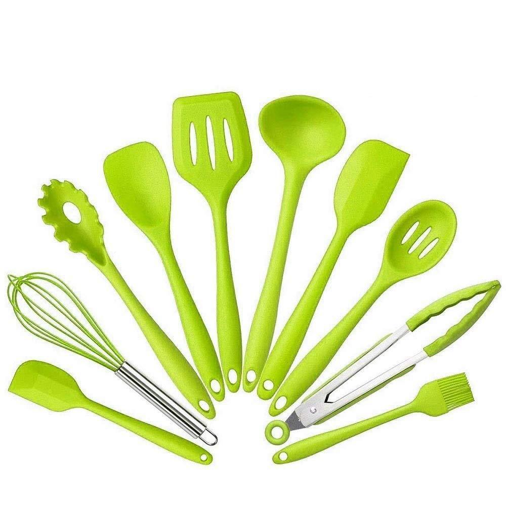 10Pcs/set Silicone Heat Resistant Kitchen Cooking Utensils Non-Stick Baking Tool Set (Red)