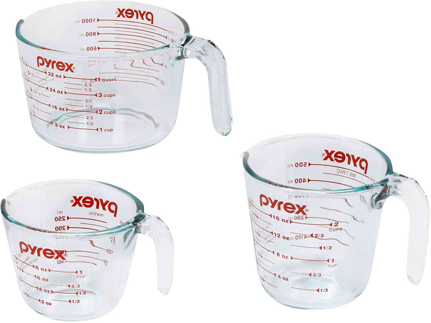 3 Piece Glass Measuring Cup Set - 1-Cup, 2-Cup, and 4-Cup Tempered Glass Liquid Measuring Cups