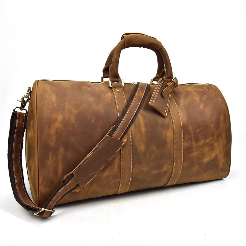 Vintage Leather Men's Large Brown Weekender Travel Duffle Bag