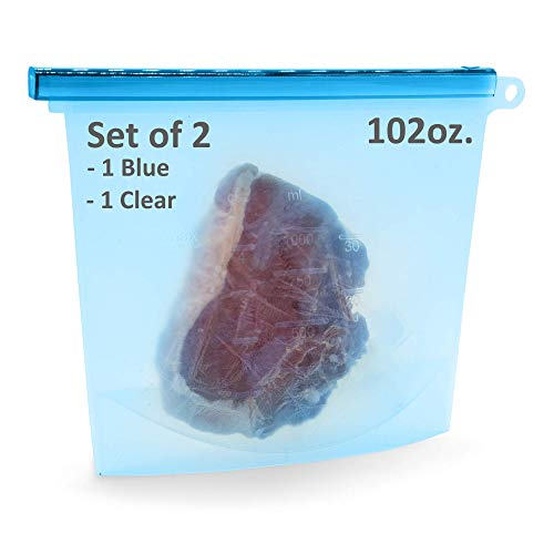 Reusable Silicone Food Storage Bags 102oz XXL (Set of 2) - Freezer Safe, Zero Waste, Sous Vide Compatible