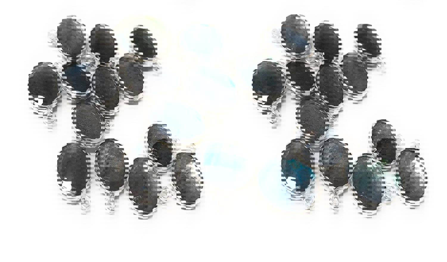 5 Pcs Labradorite Gemstone Charms, Sterling Silver Charms for DIY Jewelry Making