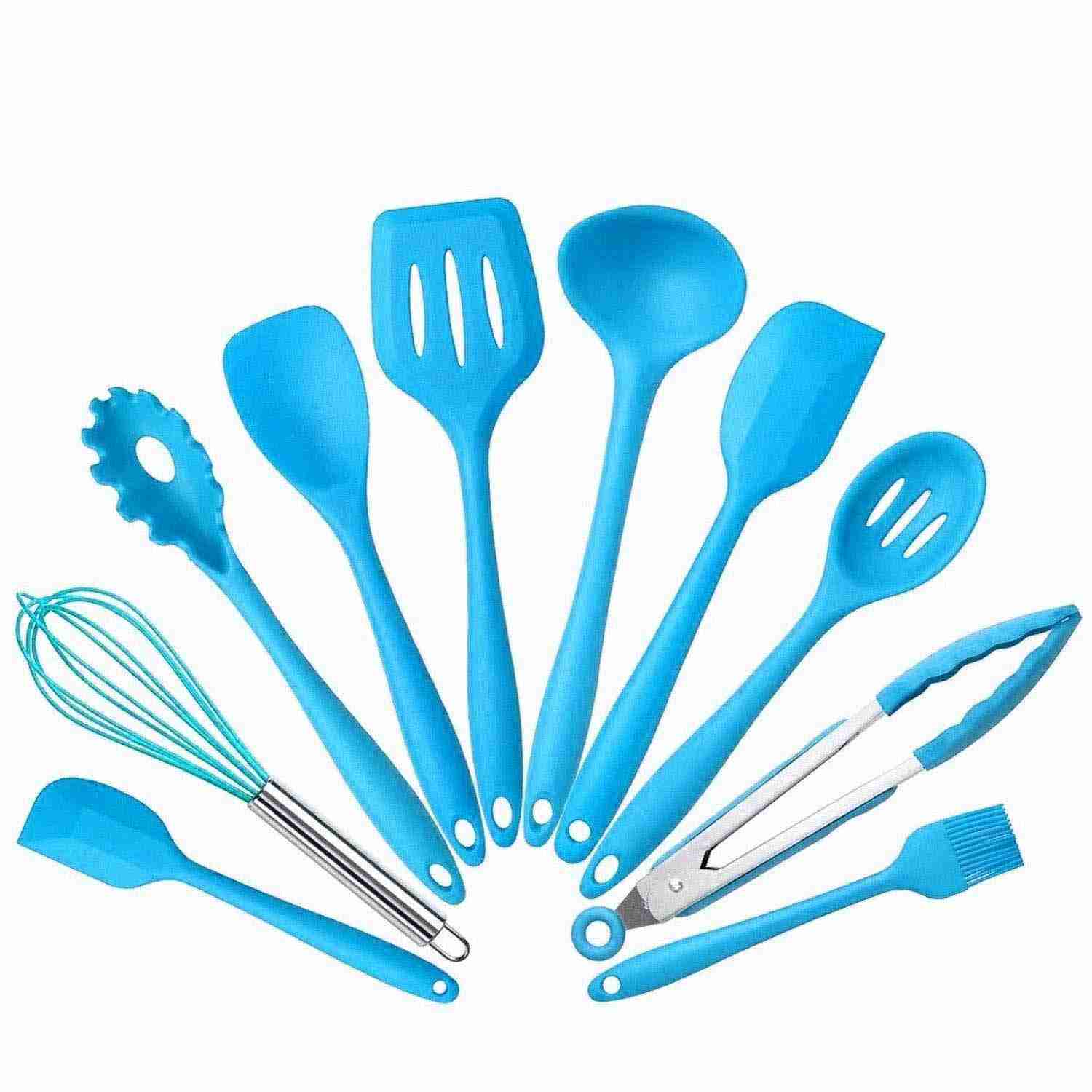 10Pcs/set Silicone Heat Resistant Kitchen Cooking Utensils Non-Stick Baking Tool Set (Red)