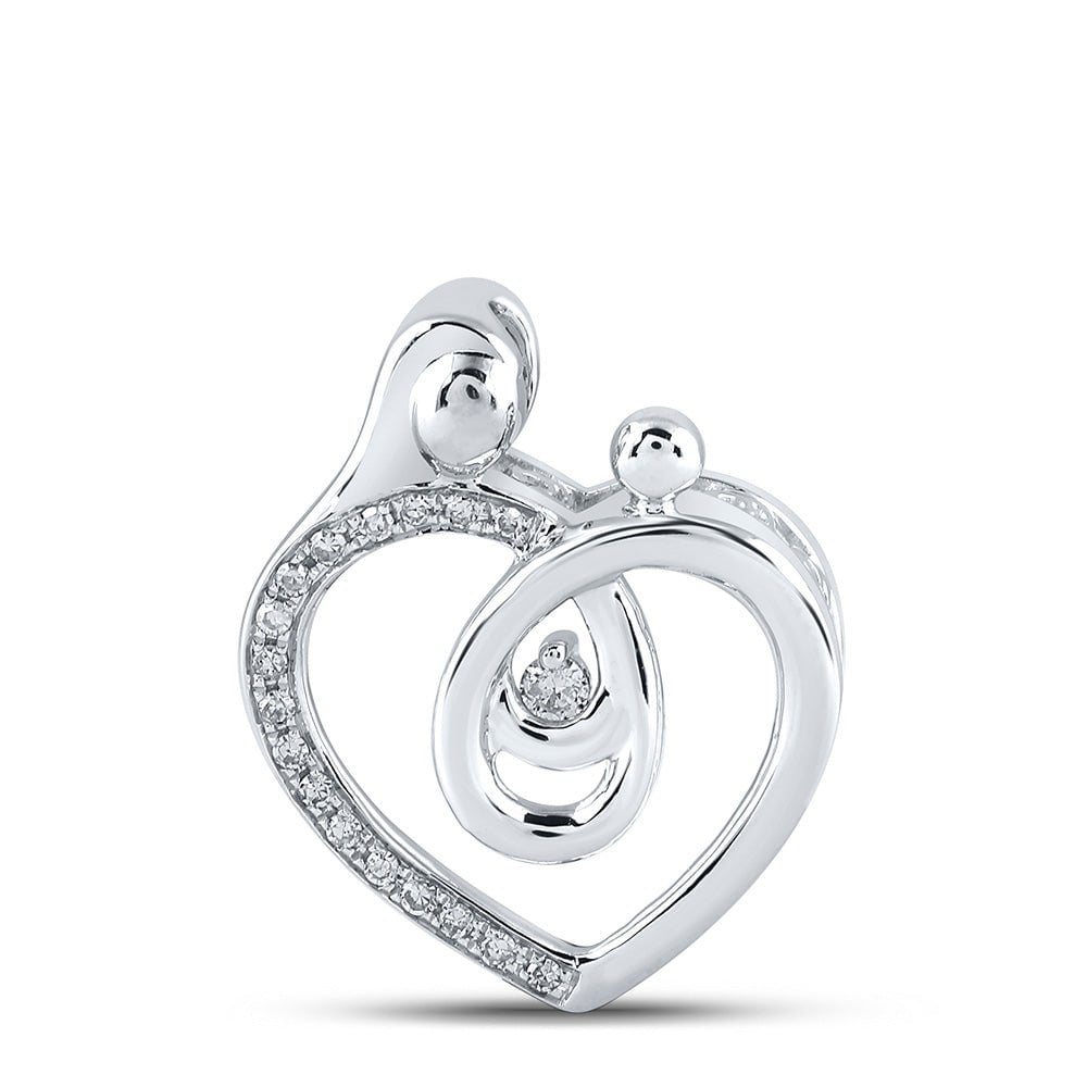 10kt White Gold Women's Round Diamond Heart Mom Pendant (1/8 Cttw)