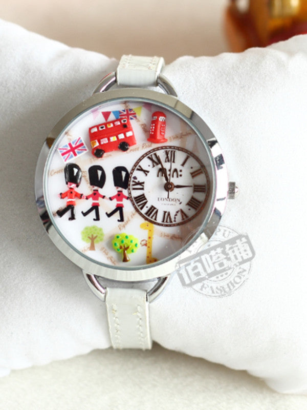 One day in London Mini Watch with Handmade Polymer Clay Figures