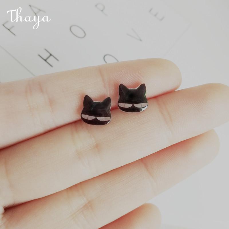 Thaya Meow Black Sterling Silver Stud Earrings - Cat-Inspired Playful Charm