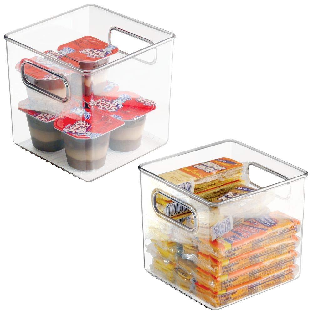 mDesign Plastic Kitchen Pantry Cabinet Organizer - 6 Cube Storage Bins with Handles, 2 Pack, Clear