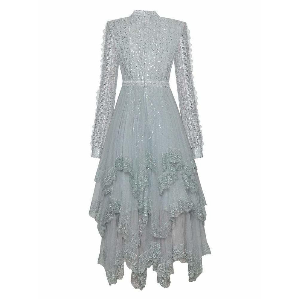 Fashion Lace Ruffle Maxi Dress