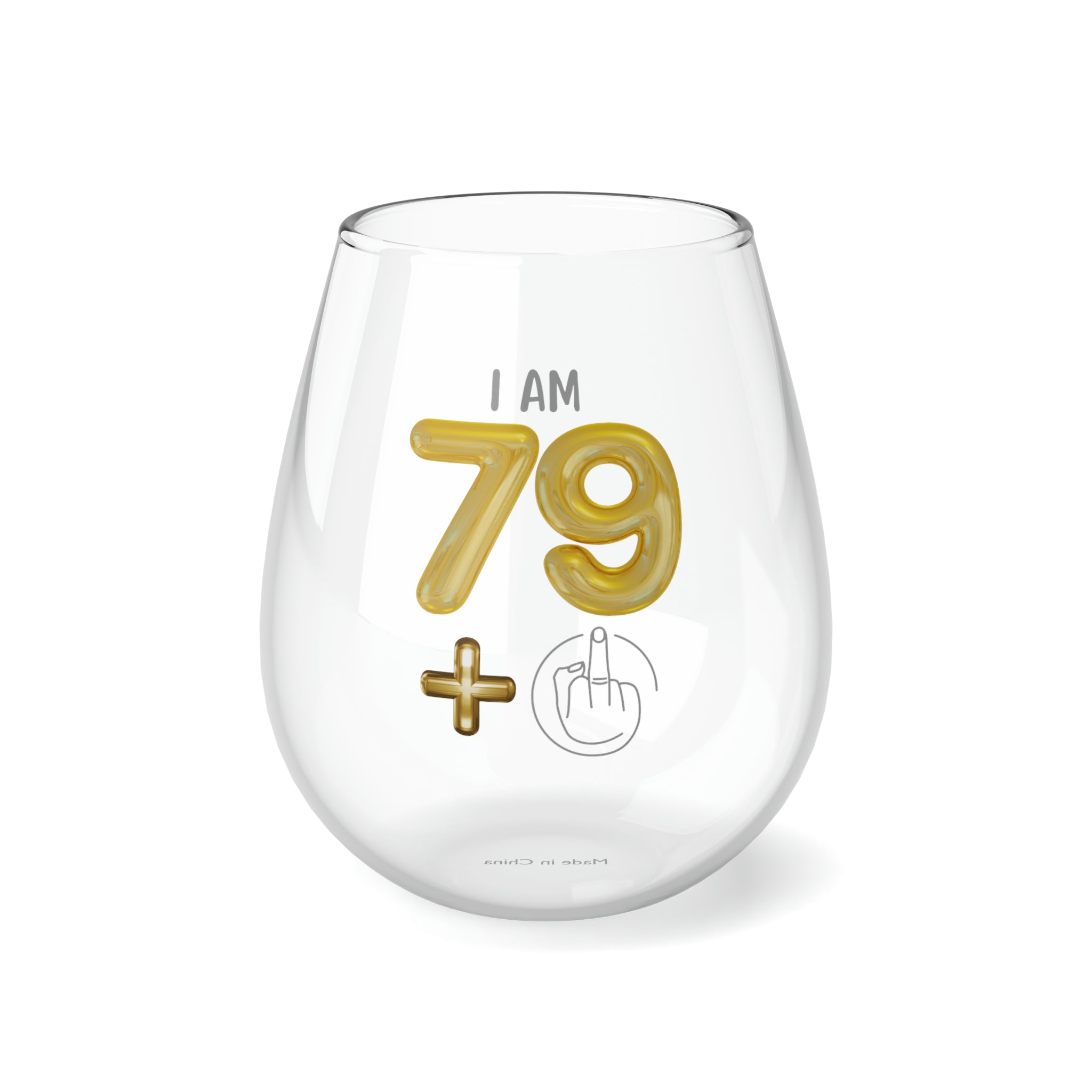 80th Birthday Stemless Wine Glass - Funny Gift with Middle Finger Design