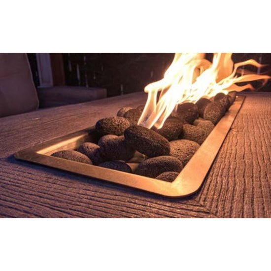 The Outdoor Plus Plymouth Rectangle 24 Tall Fire Pit in Wood Grain with Flame Sense System