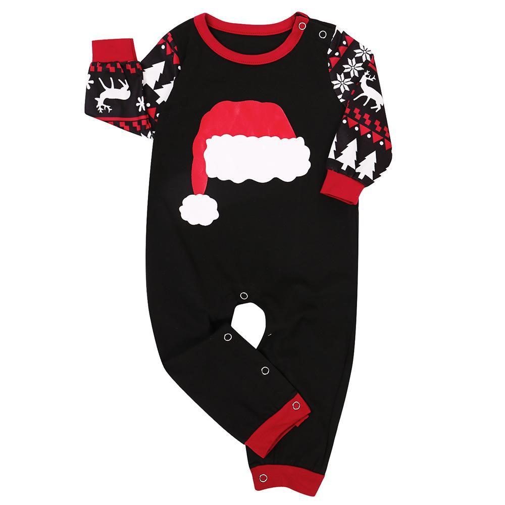 Fashion Family Christmas Hat Pattern Pajamas Set Long Sleeve 2 Pieces Sleepwear Set