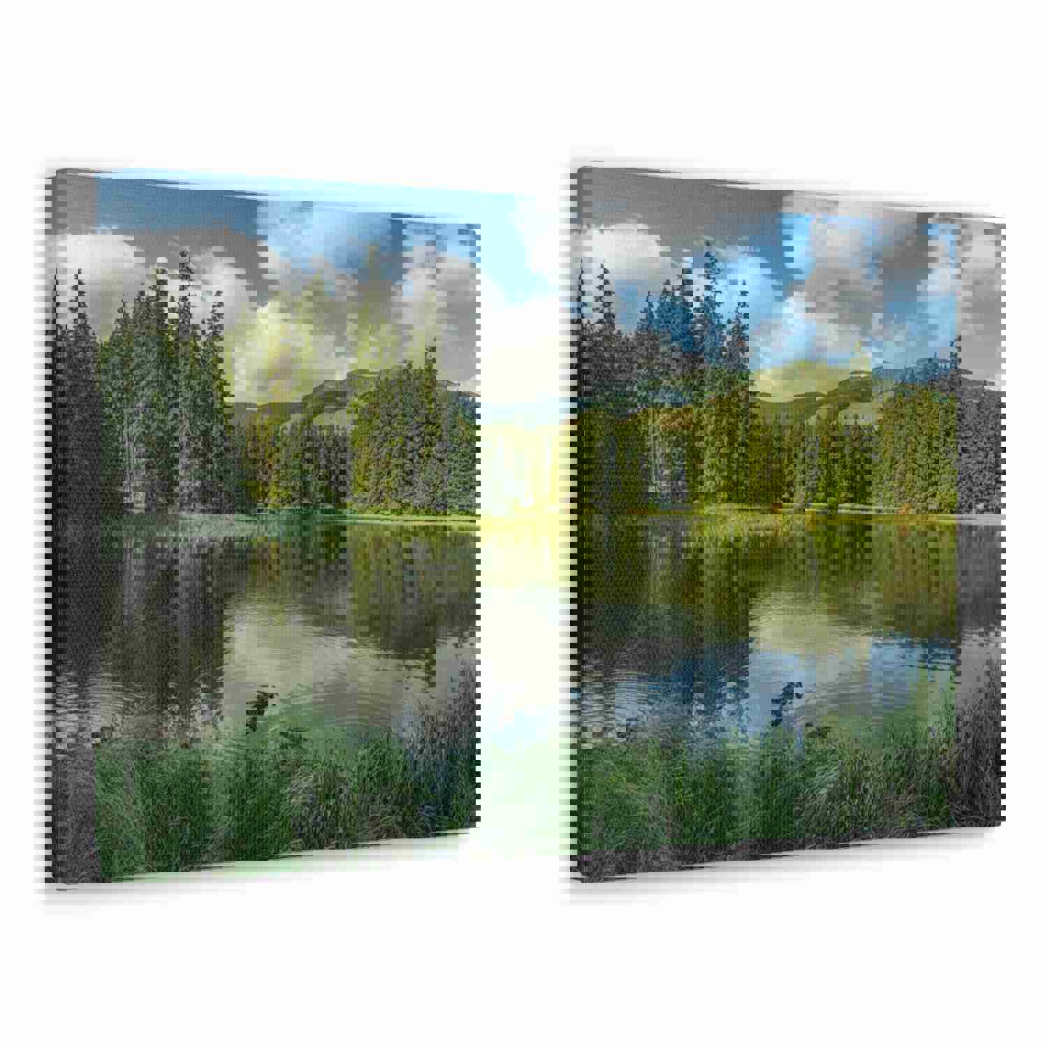 Lake Reflection Green Forest Nature Wilderness Photography Canvas Wall Art