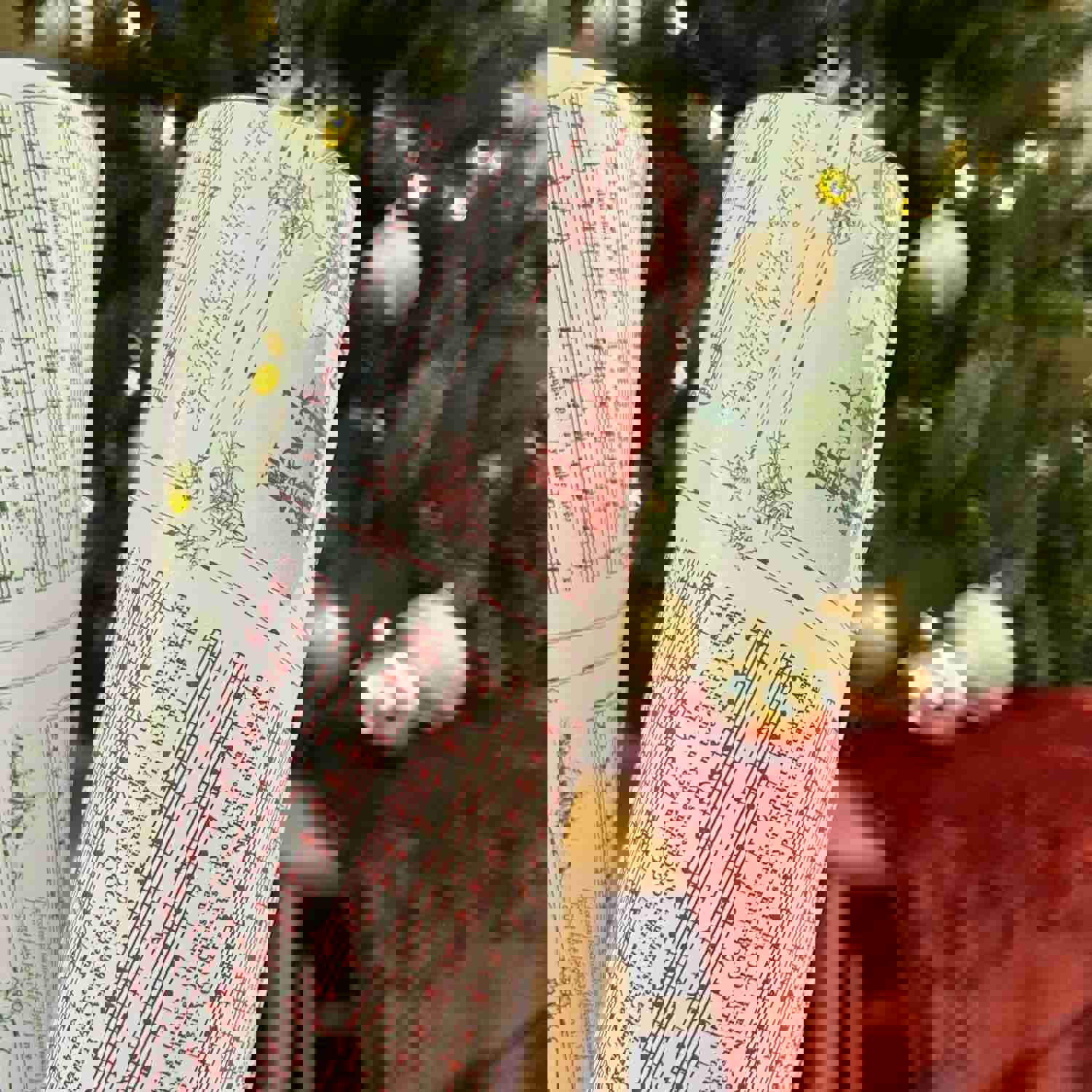 Vintage Christmas Carol Red Wrapping Paper Rolls | Festive Holiday Music Sheets Gift Wraps