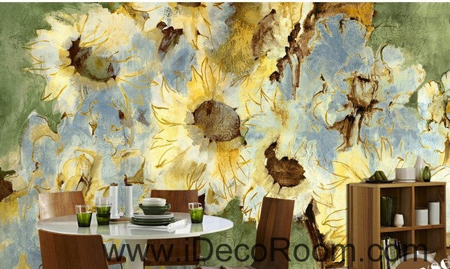 Abstract Yellow Sunflowers Flower Wallpaper Wall Decals for Home Decor