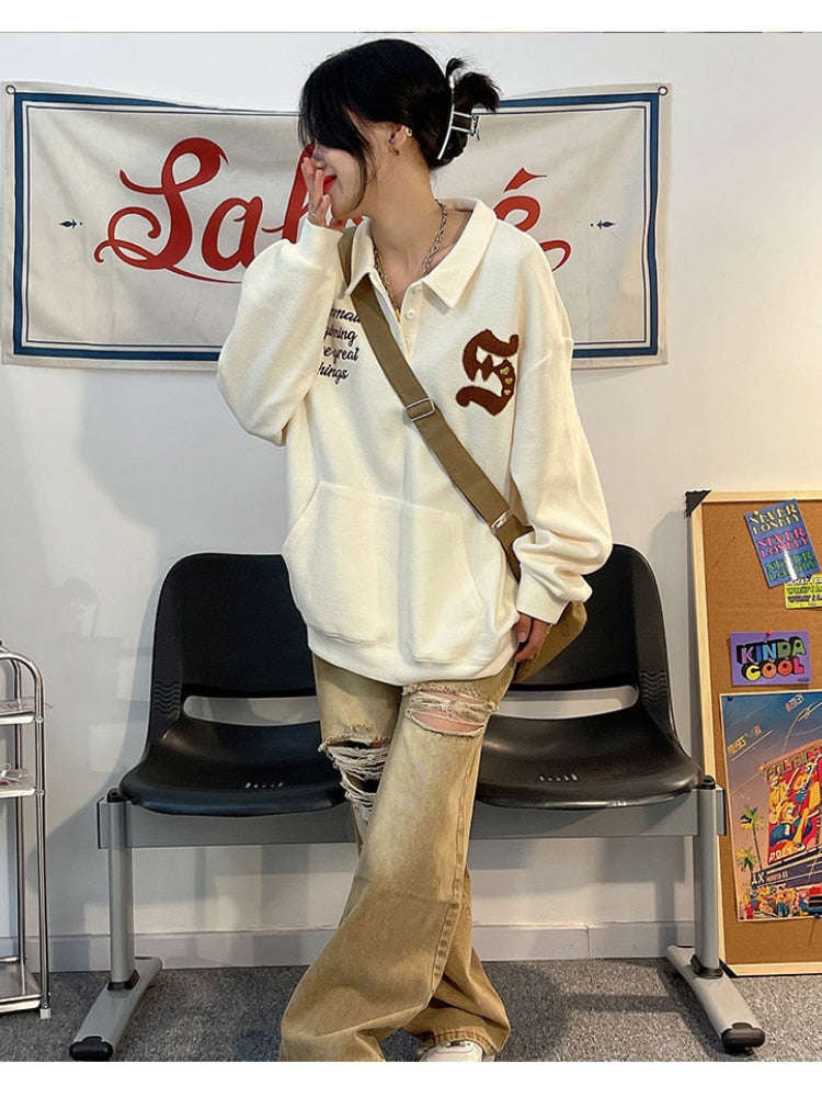 Christmas Gift Harajuku Vintage Sweatshirt for Women - Oversized Hoodie with Letter Print